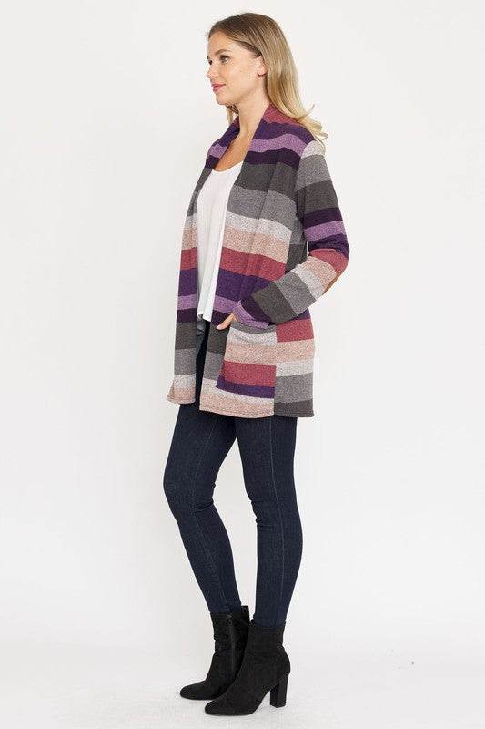 Stripe Elbow Patch Cardigan - DaTrendStore.Com