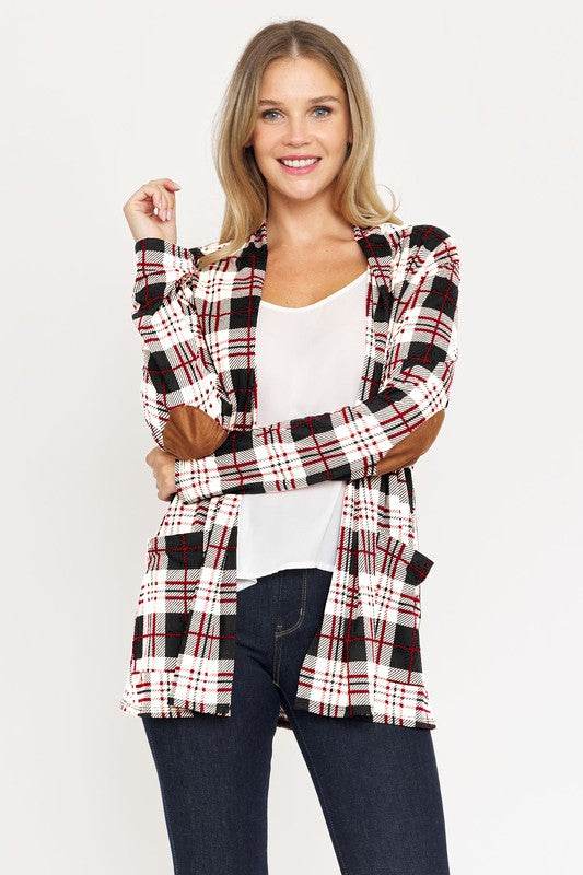 Plaid Contrast Elbow Patch Cardigan - DaTrendStore.Com