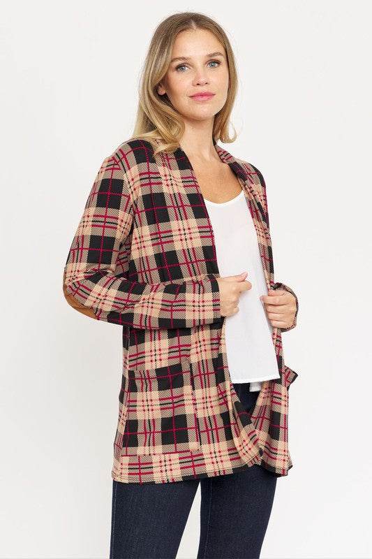 Plaid Contrast Elbow Patch Cardigan - DaTrendStore.Com