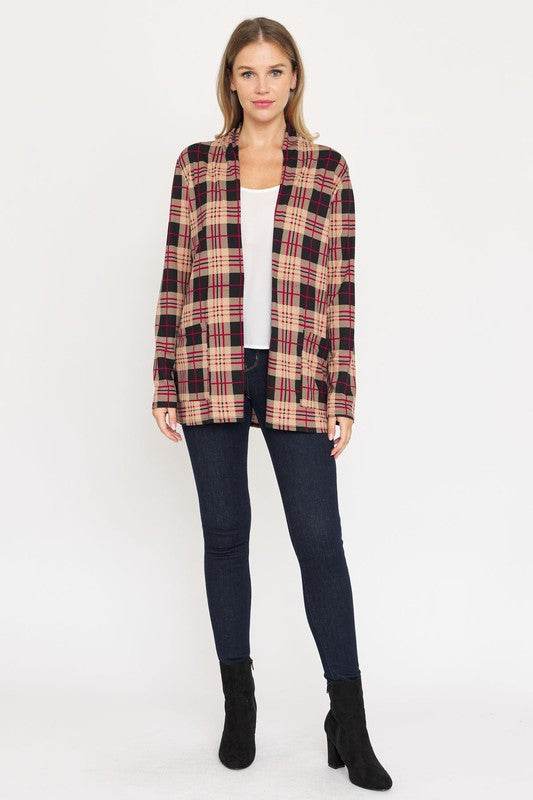 Plaid Contrast Elbow Patch Cardigan - DaTrendStore.Com