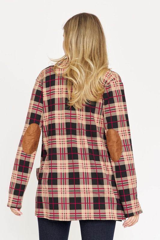 Plaid Contrast Elbow Patch Cardigan - DaTrendStore.Com