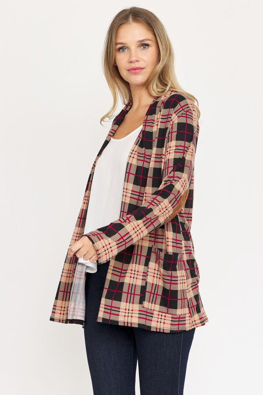 Plaid Contrast Elbow Patch Cardigan