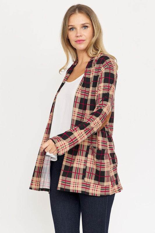 Plaid Contrast Elbow Patch Cardigan - DaTrendStore.Com
