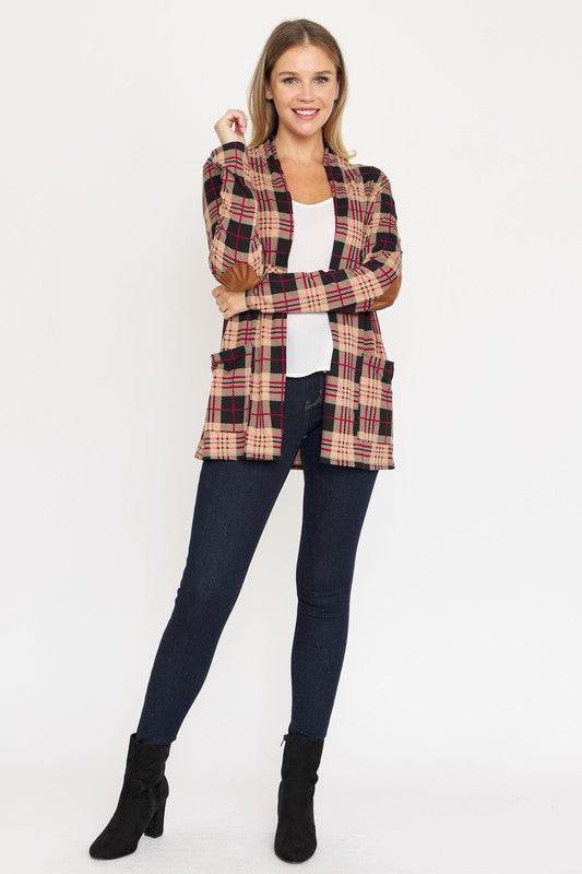 Plaid Contrast Elbow Patch Cardigan - DaTrendStore.Com