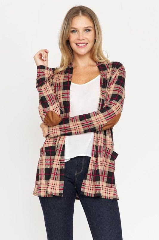 Plaid Contrast Elbow Patch Cardigan - DaTrendStore.Com