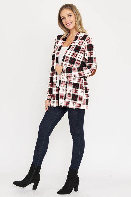 Plaid Contrast Elbow Patch Cardigan - DaTrendStore.Com