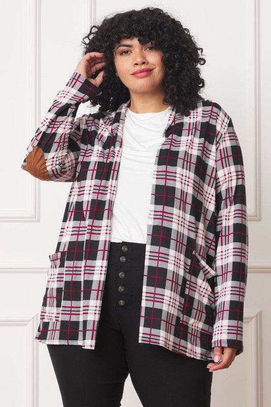 Plaid Contrast Elbow Patch Cardigan - DaTrendStore.Com