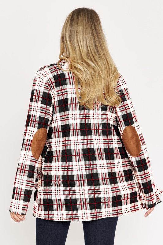 Plaid Contrast Elbow Patch Cardigan - DaTrendStore.Com