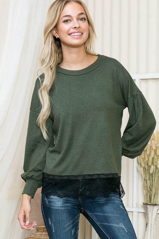 Lace Bottom Light Sweater Knit - DaTrendStore.Com