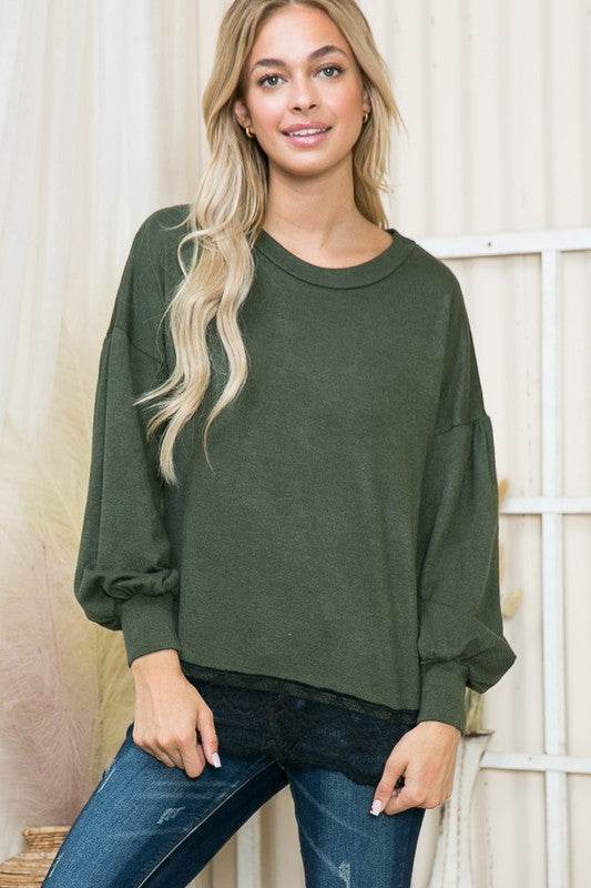 Lace Bottom Light Sweater Knit - DaTrendStore.Com