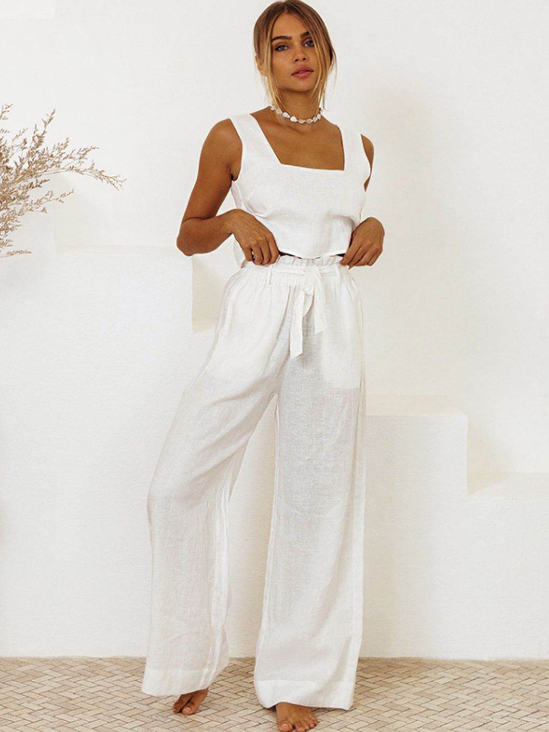 Square Neck Sleeveless Top and Pants Set - DaTrendStore.Com
