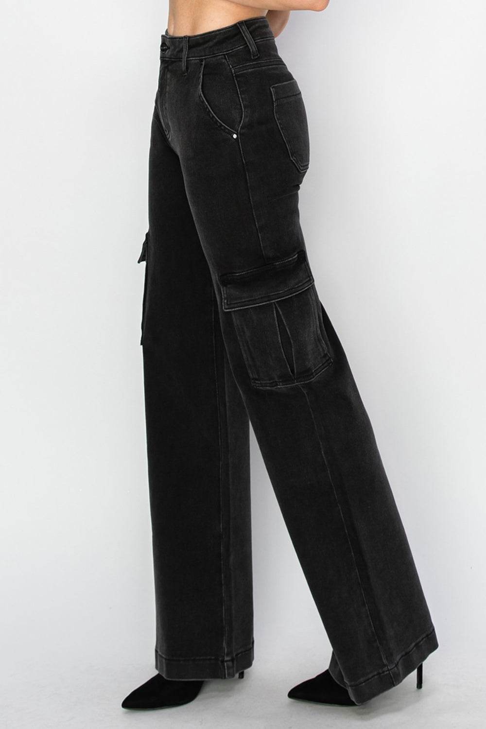 Risen Full Size High Rise Wide Leg Cargo Jeans - DaTrendStore.Com