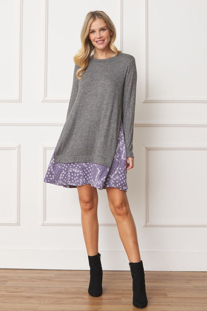 Mock Layered Bandana Paisley Mini Dress-Lavender