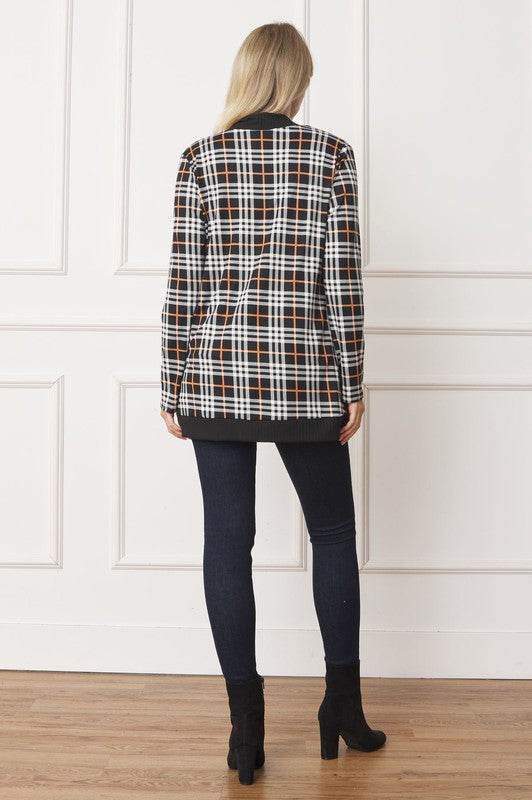 Plaid Contrast Drape Open Cardigan - DaTrendStore.Com