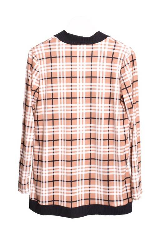 Plaid Contrast Drape Open Cardigan - DaTrendStore.Com