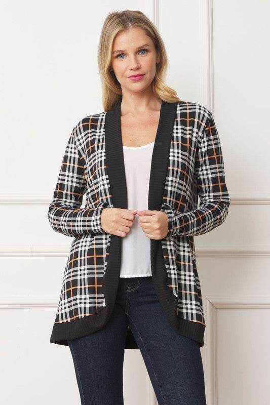 Plaid Contrast Drape Open Cardigan - DaTrendStore.Com