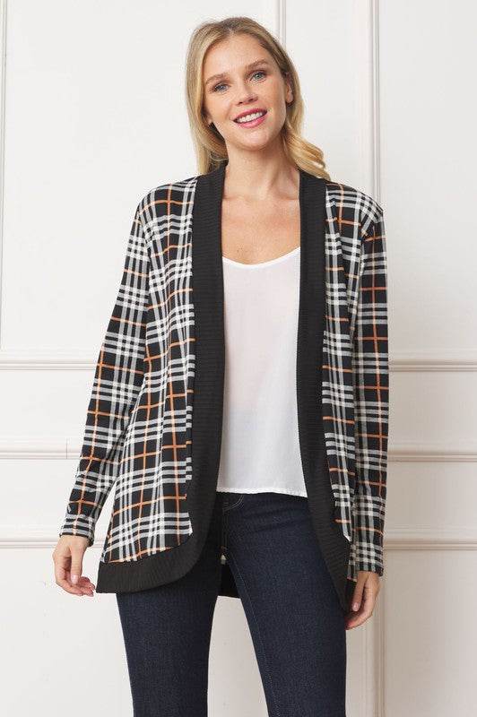 Plaid Contrast Drape Open Cardigan - DaTrendStore.Com