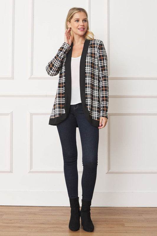 Plaid Contrast Drape Open Cardigan - DaTrendStore.Com