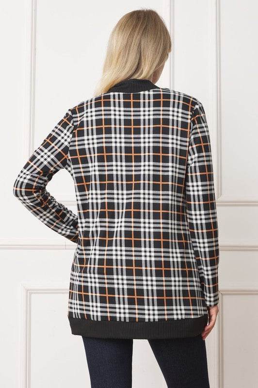 Plaid Contrast Drape Open Cardigan - DaTrendStore.Com