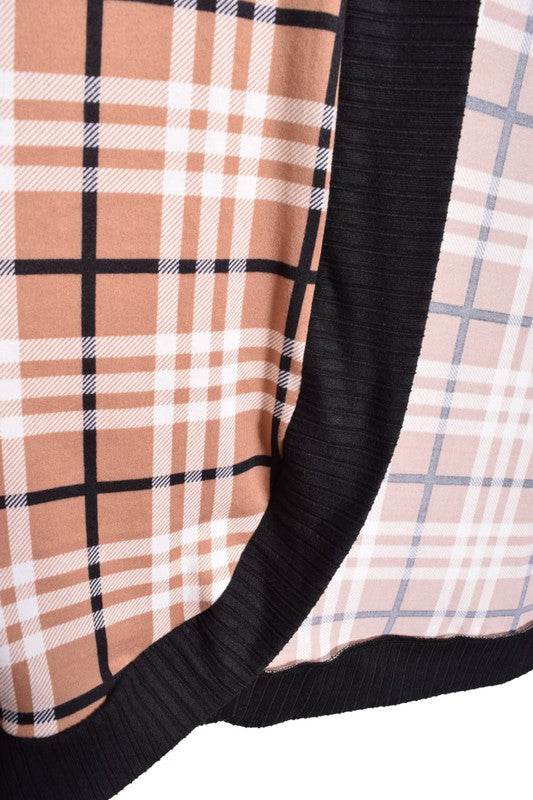 Plaid Contrast Drape Open Cardigan - DaTrendStore.Com