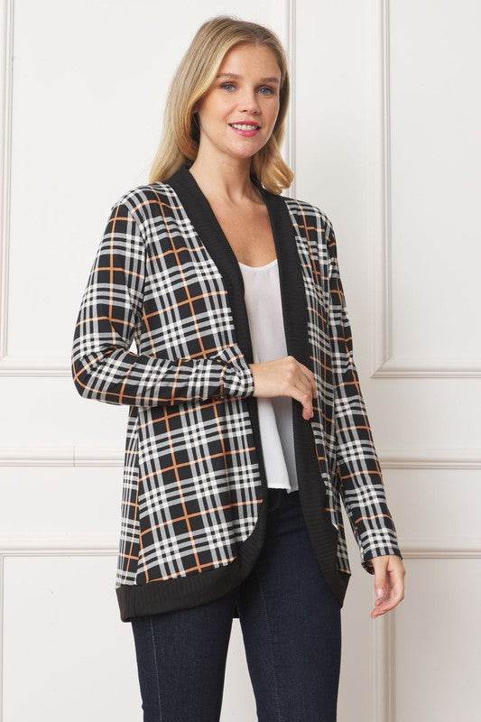 Plaid Contrast Drape Open Cardigan - DaTrendStore.Com