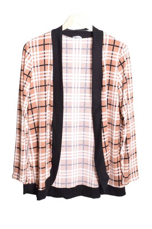Plaid Contrast Drape Open Cardigan - DaTrendStore.Com