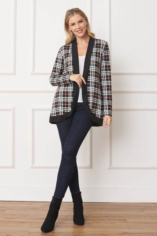 Plaid Contrast Drape Open Cardigan - DaTrendStore.Com
