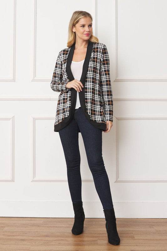 Plaid Contrast Drape Open Cardigan - DaTrendStore.Com