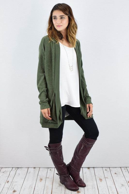 Solid Drape Pocket Cardigan - DaTrendStore.Com