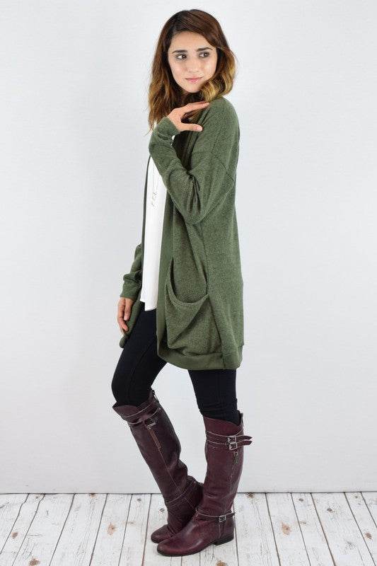 Solid Drape Pocket Cardigan - DaTrendStore.Com