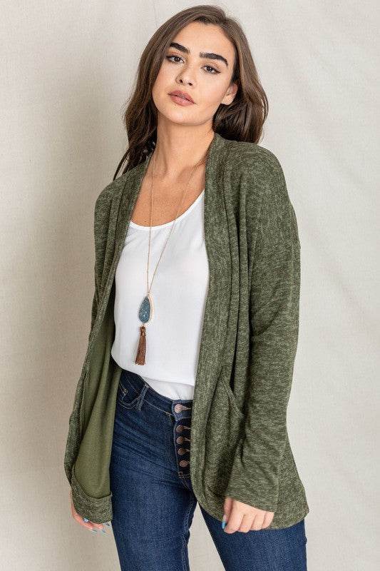 Solid Drape Pocket Cardigan - DaTrendStore.Com