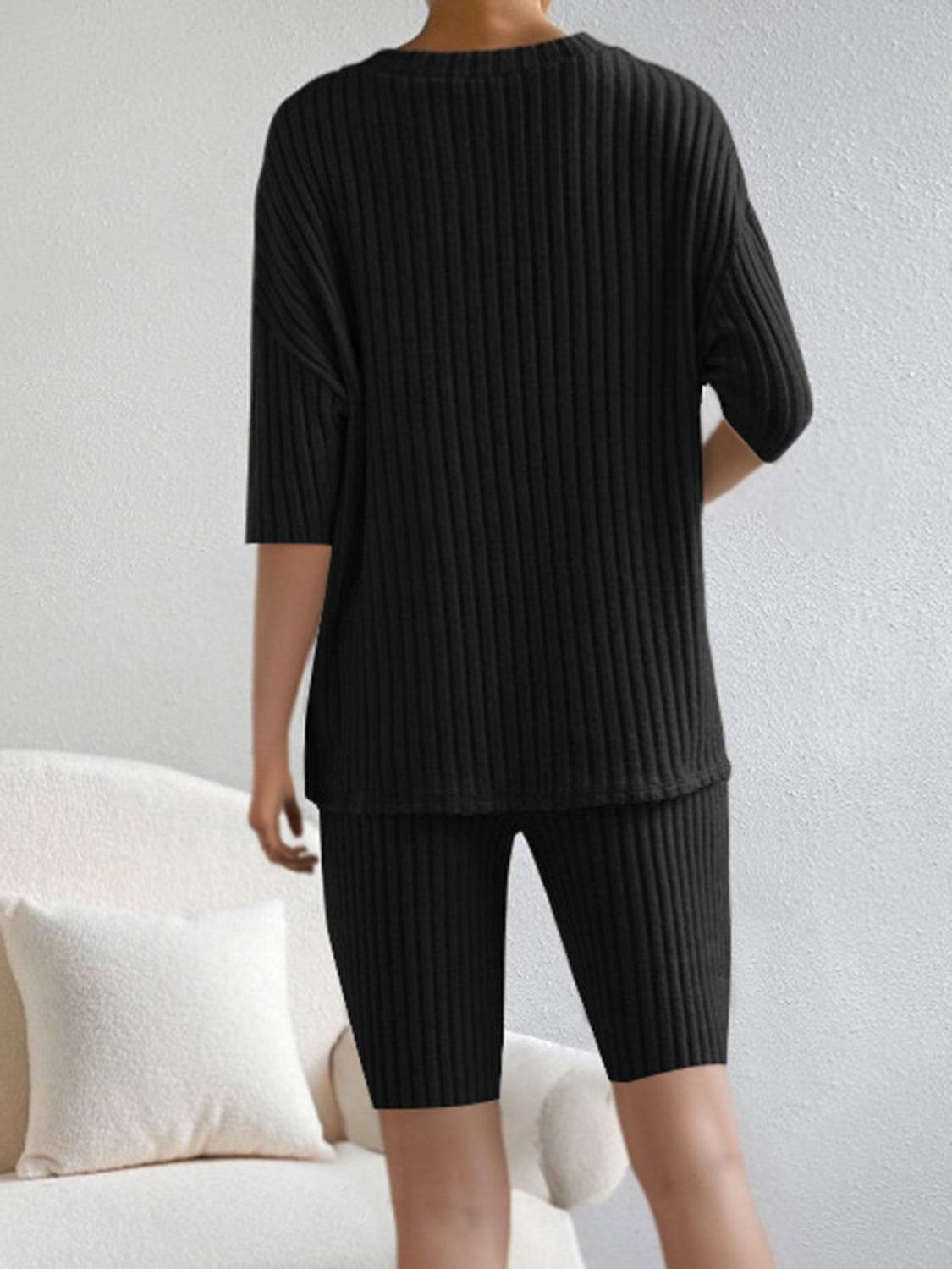 Ribbed V-Neck Top and Shorts Set - DaTrendStore.Com