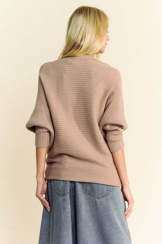 Davi & Dani Round Neck Batwing Sleeve Sweater - DaTrendStore.Com