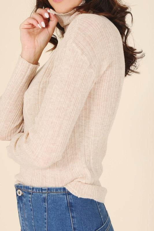 Wool blended mock neck sheer sweater - DaTrendStore.Com