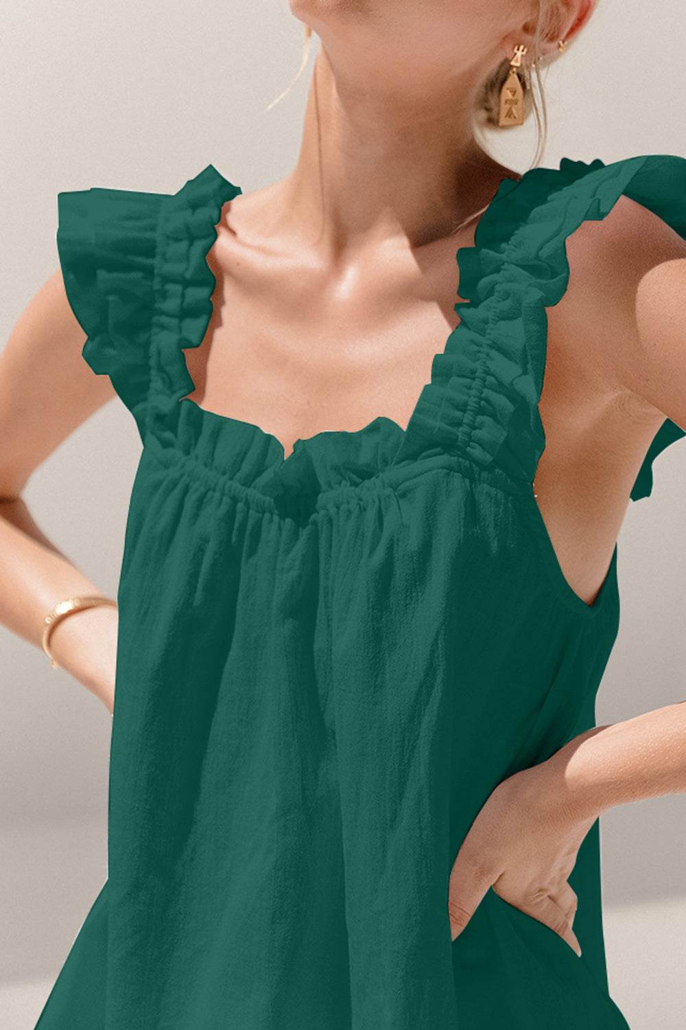 Ruffled Square Neck Top and Shorts Set - DaTrendStore.Com