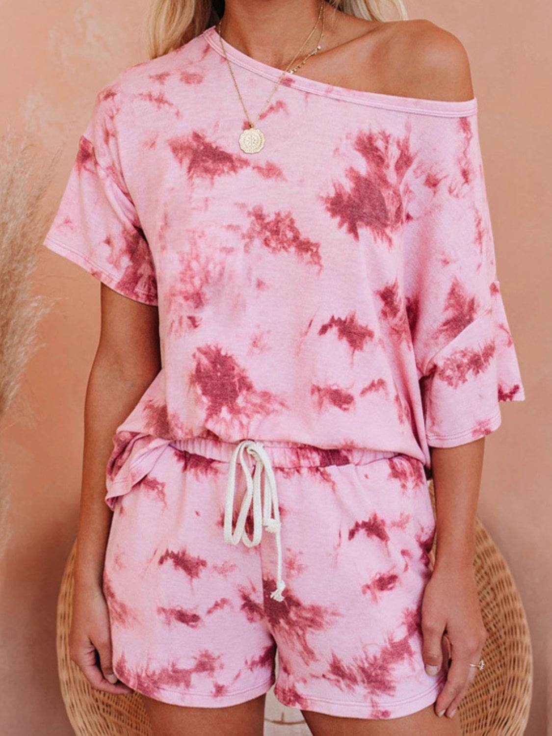 Tie-Dye Half Sleeve Top and Shorts Set - DaTrendStore.Com