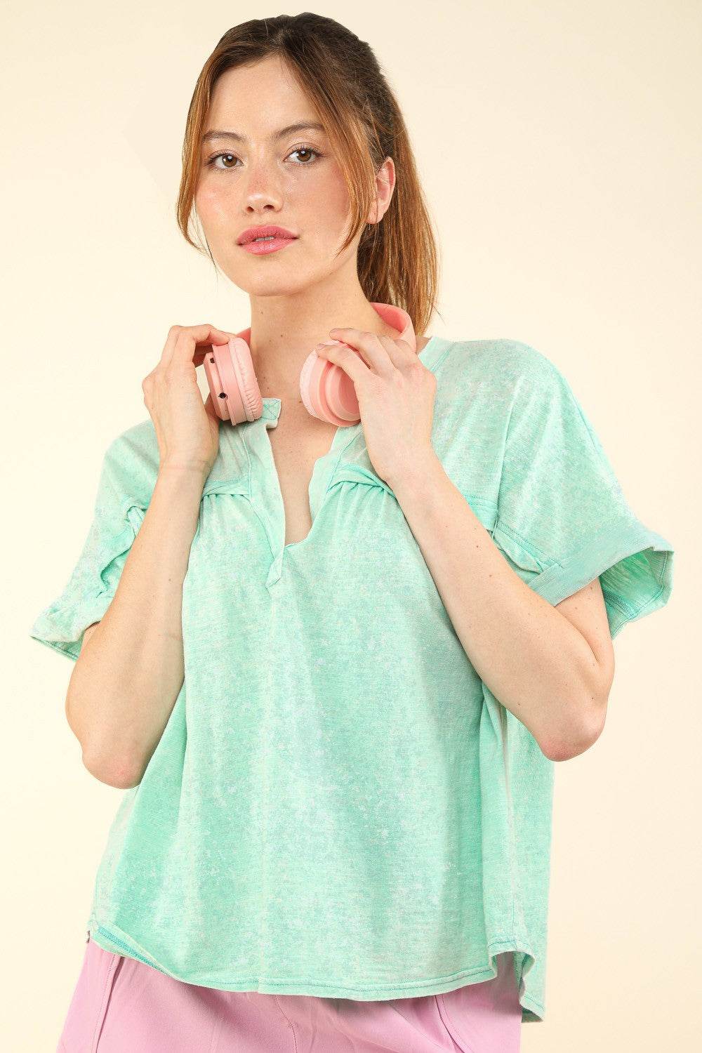 VERY J Nochted Short Sleeve Washed T-Shirt - DaTrendStore.Com