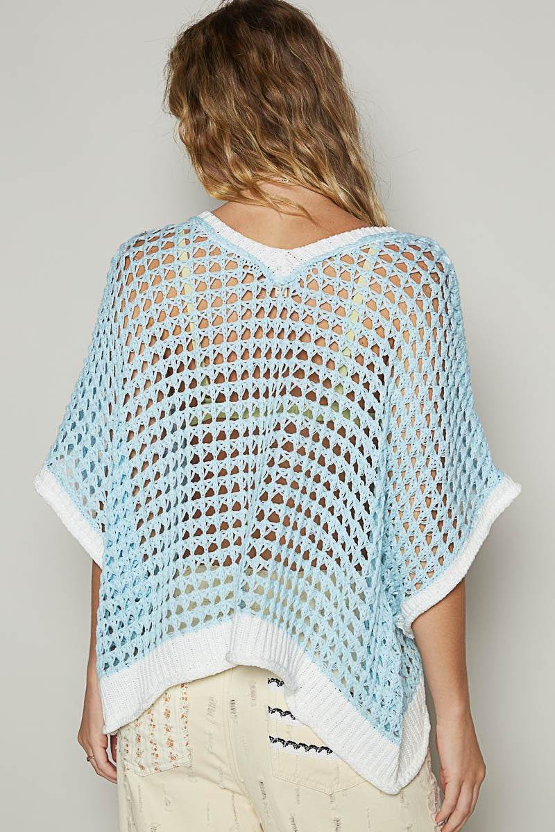 POL Hollow Out Flower Half Sleeve Knit Cover Up - DaTrendStore.Com