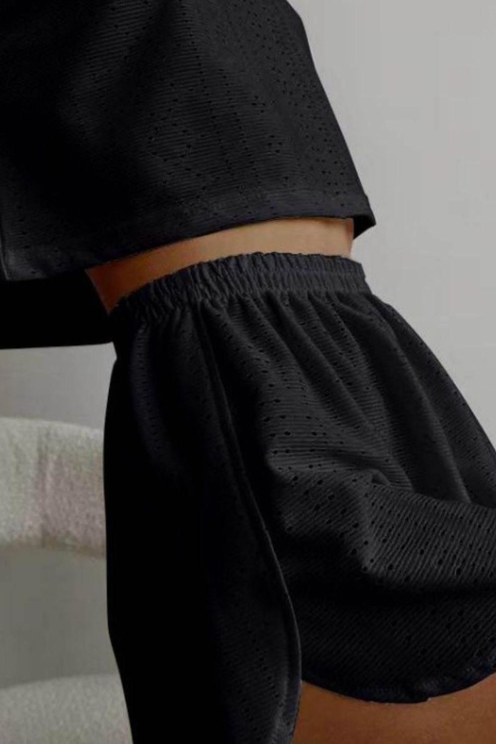 Eyelet Round Neck Top and Shorts Set - DaTrendStore.Com