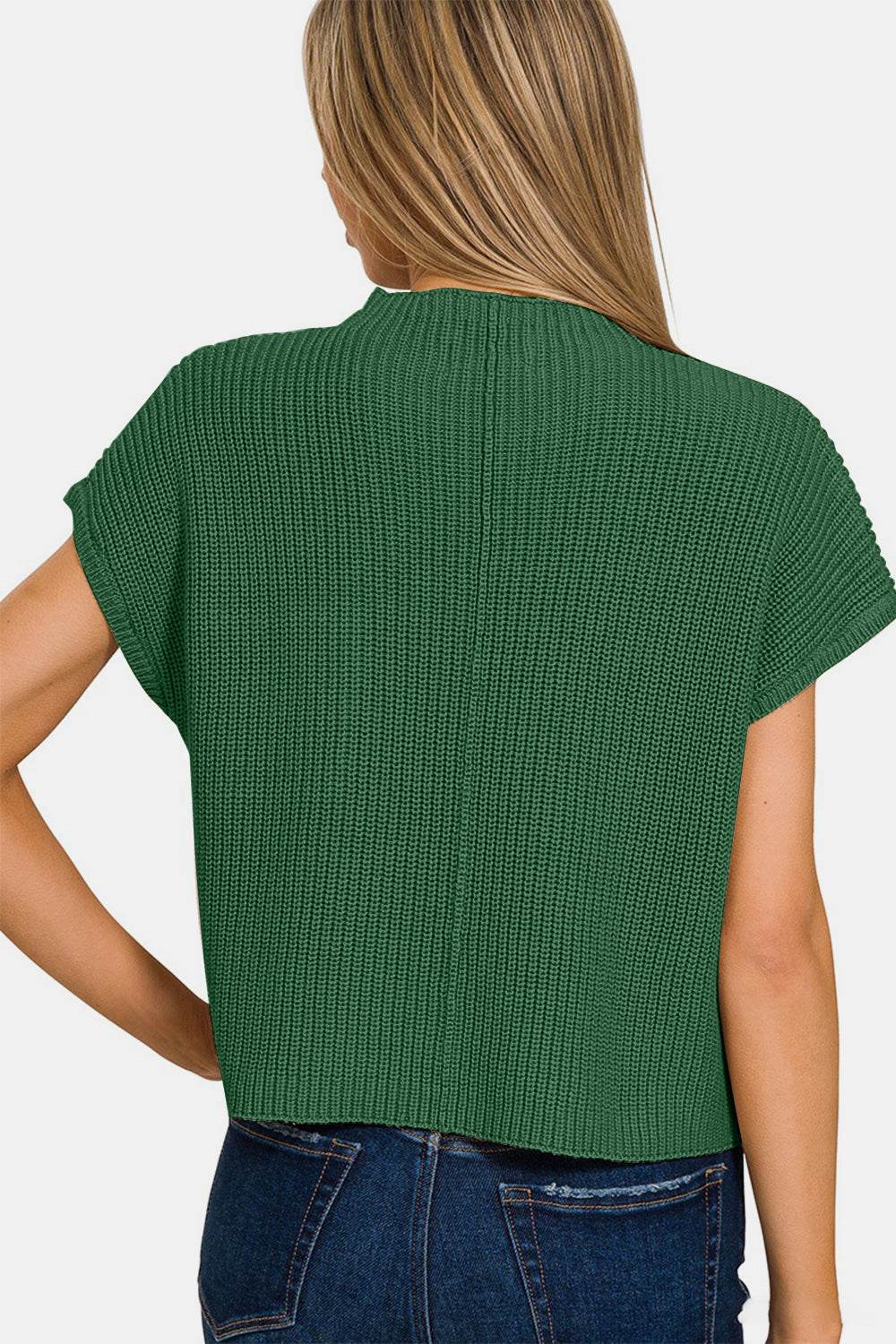 Zenana Mock Neck Short Sleeve Cropped Sweater - DaTrendStore.Com