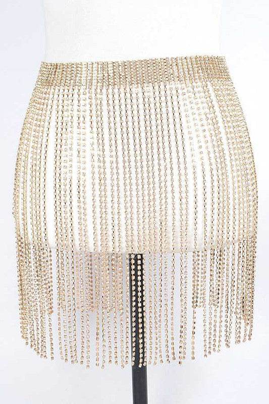 Fringe Rhinestone Buckle Chain Belt - DaTrendStore.Com