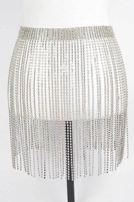 Fringe Rhinestone Buckle Chain Belt - DaTrendStore.Com