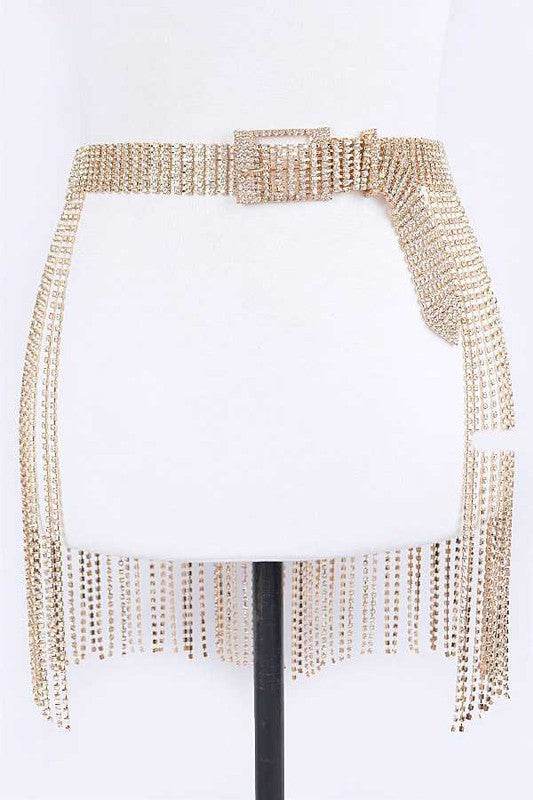 Fringe Rhinestone Buckle Chain Belt - DaTrendStore.Com