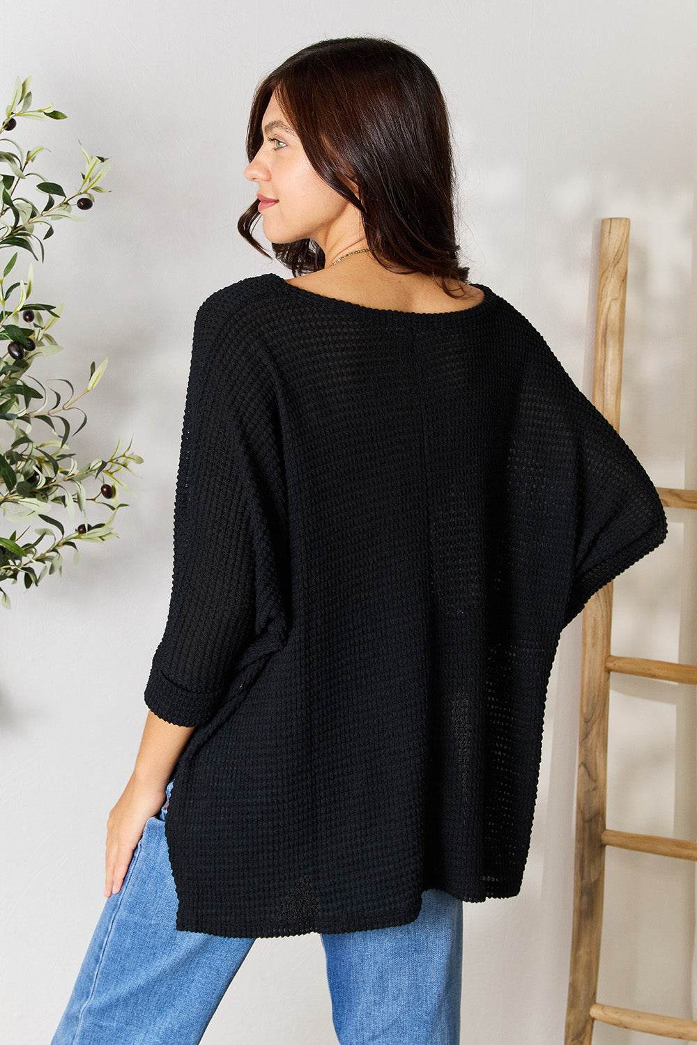 Zenana Full Size Round Neck High-Low Slit Knit Top - DaTrendStore.Com