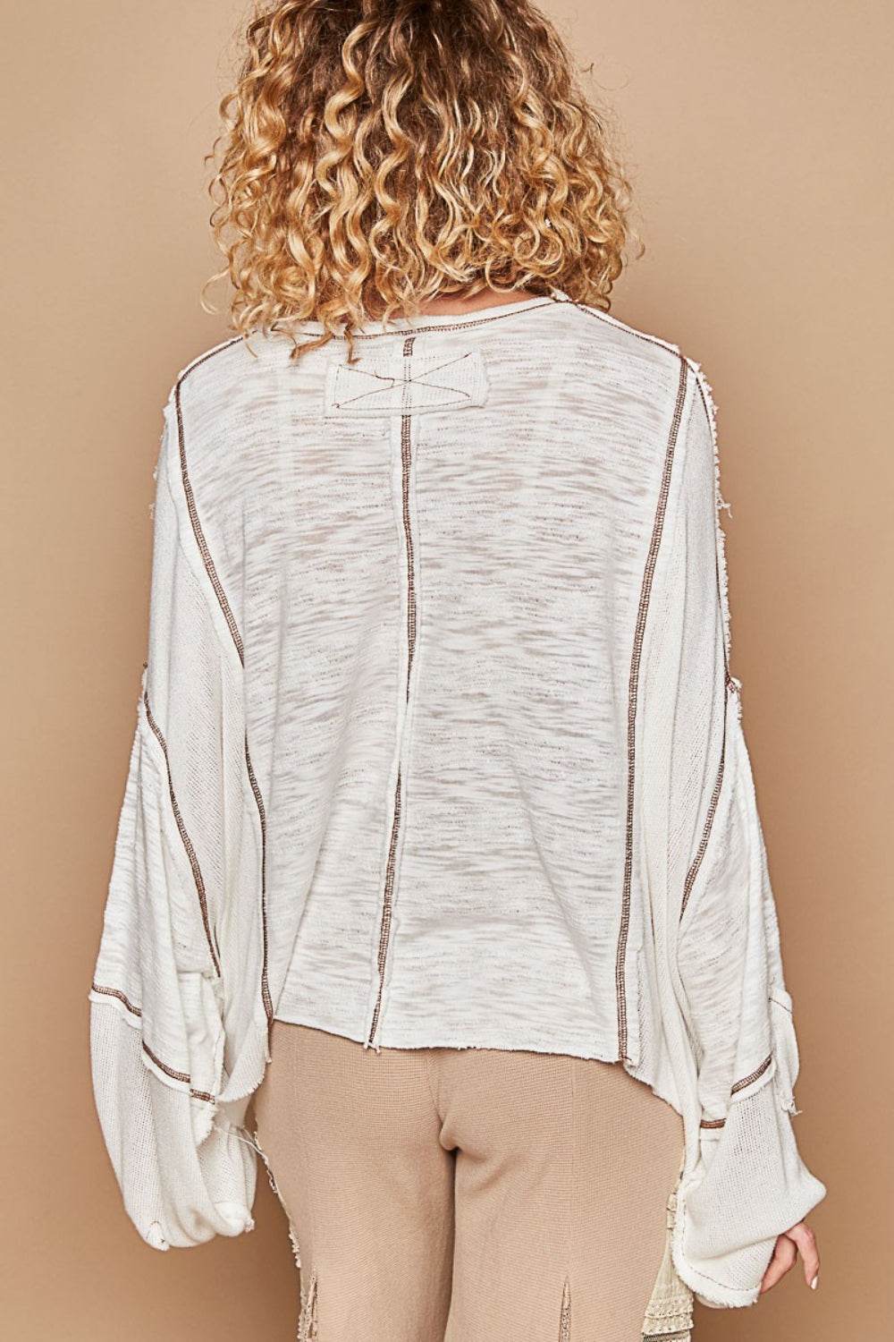 POL Round Neck Contrast Stitching High-Low Top - DaTrendStore.Com