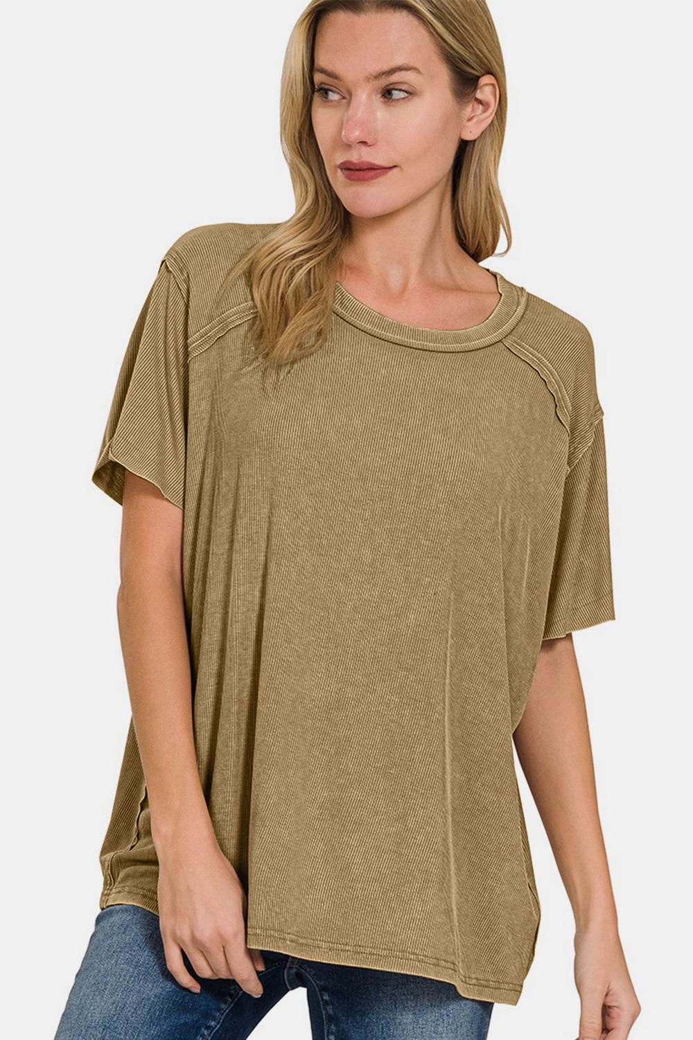 Zenana Washed Ribbed Short Sleeve Top - DaTrendStore.Com
