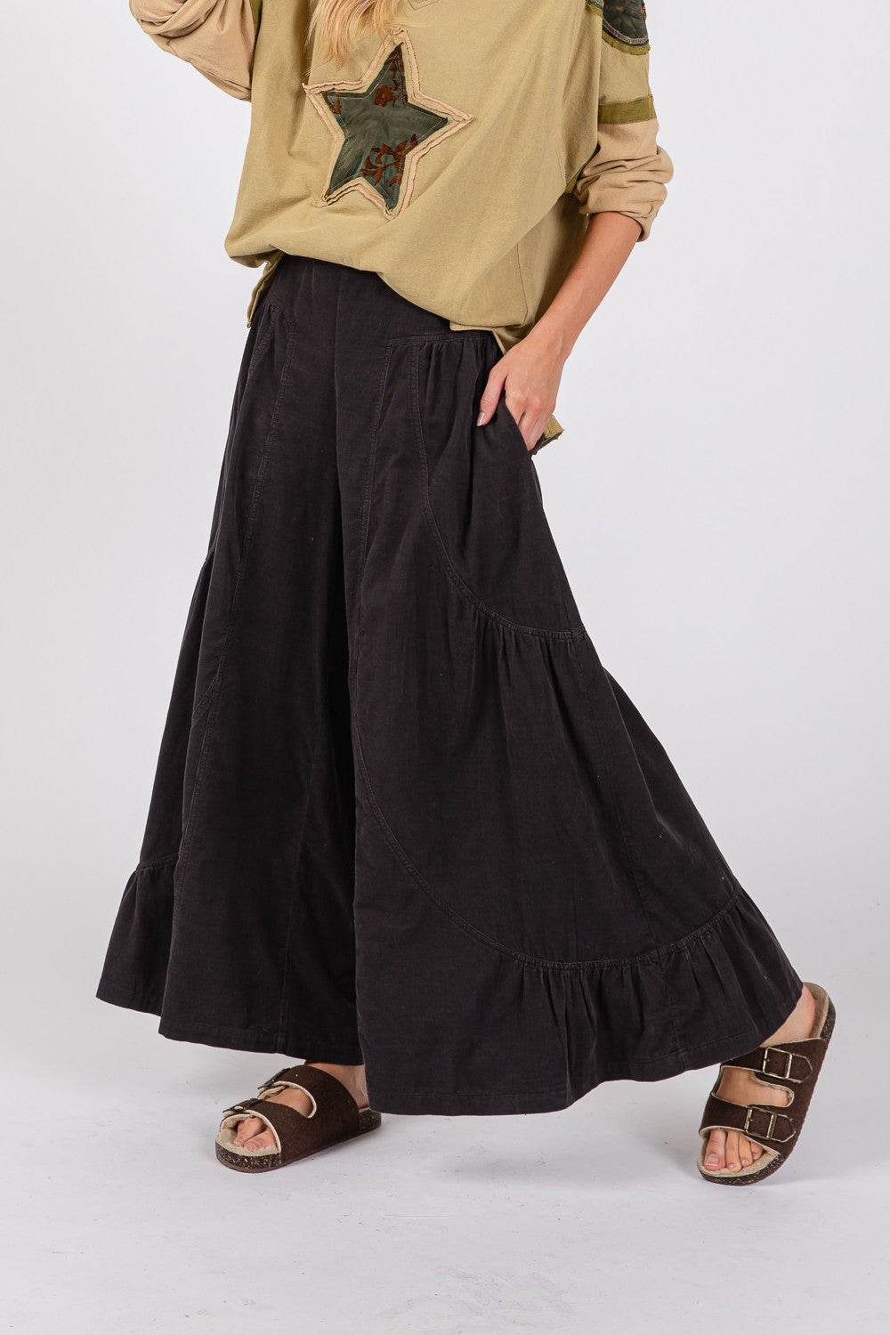 SAGE + FIG High Rise Corduroy Wide Leg Pants - DaTrendStore.Com