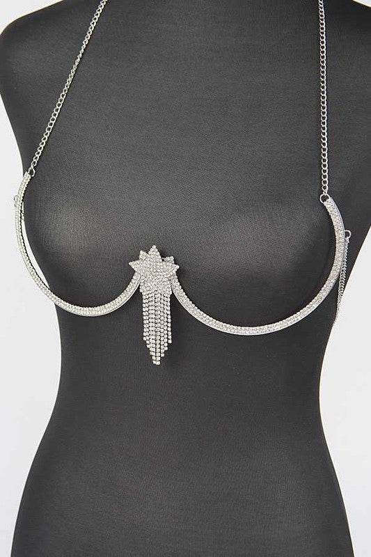 Rhinestone Star Fringe Drop Bra Chain - DaTrendStore.Com
