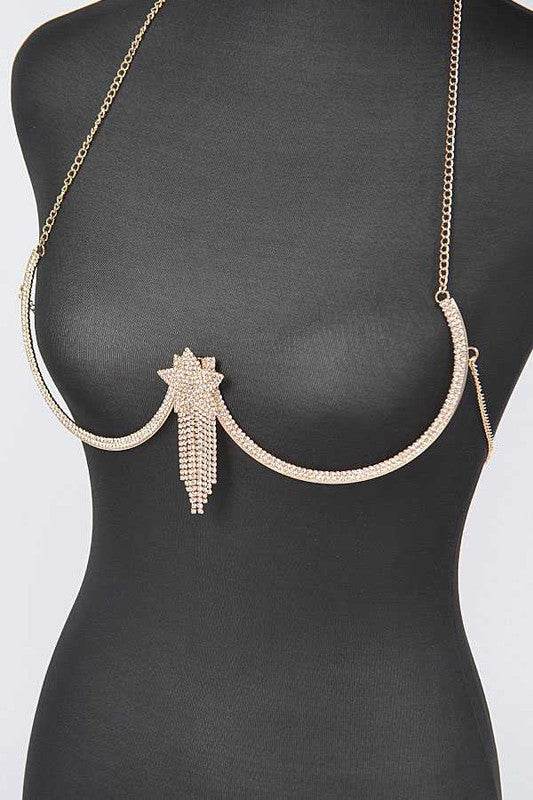 Rhinestone Star Fringe Drop Bra Chain - DaTrendStore.Com