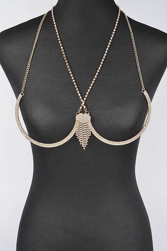 Rhinestone Fringe Detail Iconic Bra Chain - DaTrendStore.Com